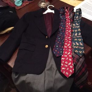 Boys navy blazer & boys gray trousers &5 boys ties